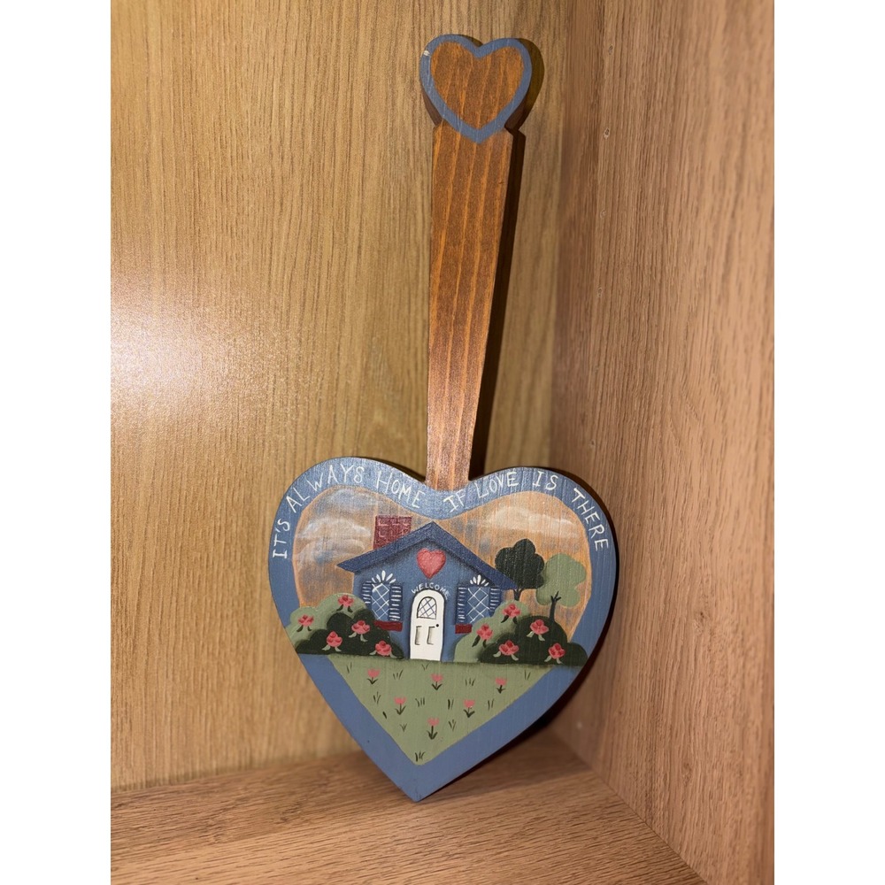 Vintage Hand Painted Wooden Heart Wall Decor Home If Love Is There Folk Art